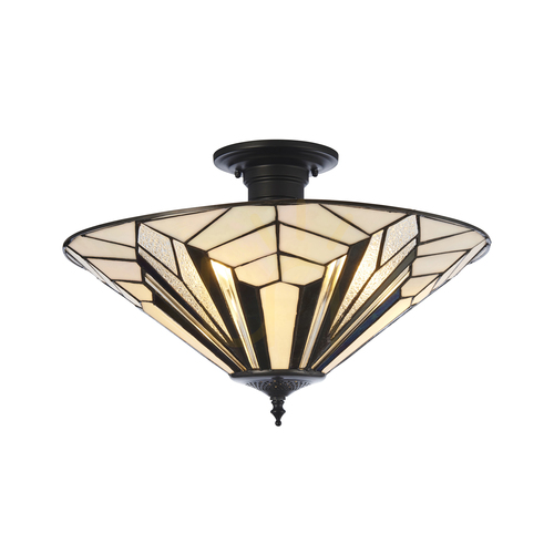 Check Tiffany Plafond Multicolor 3-Licht 48 cm Glas Stahl Interiors 111895