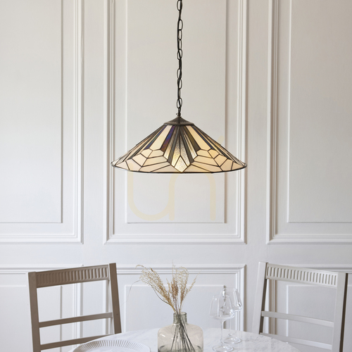 Check Tiffany Pendant Lamp Interiors Astoria Multicolor 3-Light Steel Glass 48 cm 111922