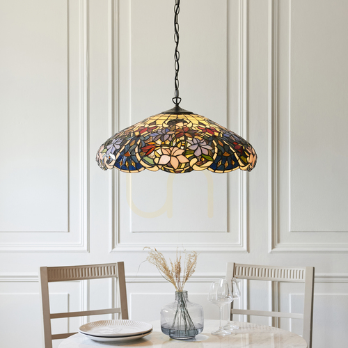 Check Interiors Sullivan Tiffany Multicolor Glass Pendant Lamp 57 cm 3-Light 112193