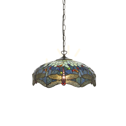 Check Interiors Dragonfly Tiffany Blue Pendant Light 41 cm Glass Steel 112195
