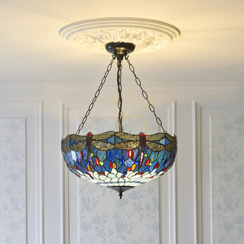 Check Interiors Dragonfly Tiffany Blue 3-Light Pendant Lamp 112250