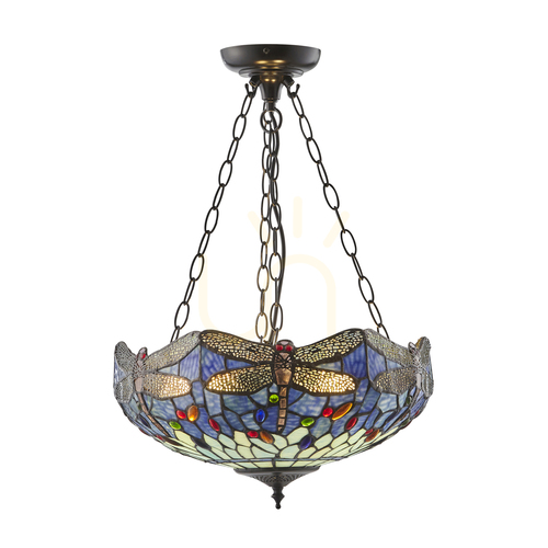 Check Interiors Dragonfly Tiffany Blue 3-Light Pendant Lamp 112250