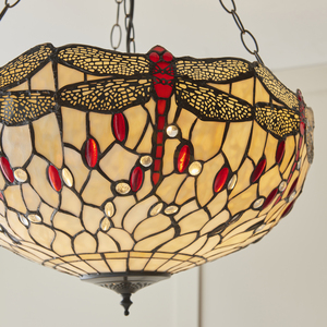 Interiors Dragonfly Tiffany Beige 3-Light Pendant Lamp 50 cm 112251 small 3