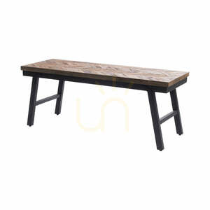 Bazar Bizar Herringbone bench natural 110 cm teak wood and black iron small 2