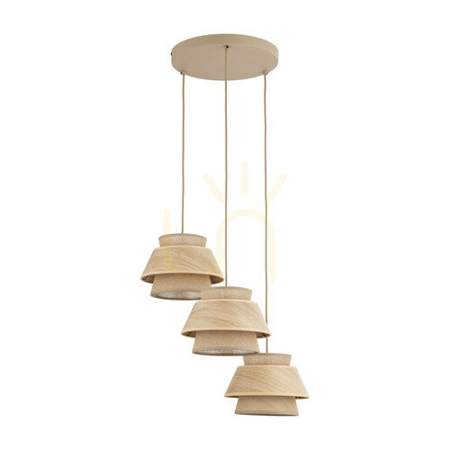 Check Kalum Wood Pendant Light, 3 Xe27, Circle