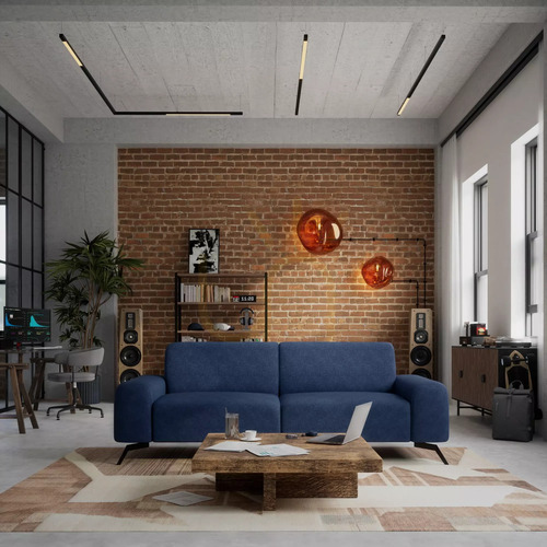 Check SOHO Three-Seater Sofa – Dark Blue City Sofa