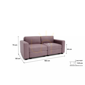 GRACIA Modular Two-Seater Sofa – Muted Pink, City Sofa small 4