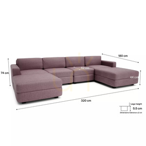 GRACIA Modular Sofa – U-shaped, 180 x 320 x 180 cm – muted pink, City Sofa small 4