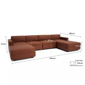 GRACIA Modular Sofa – U-shaped, 180 x 340 x 180 cm – terracotta color by City Sofa small 4