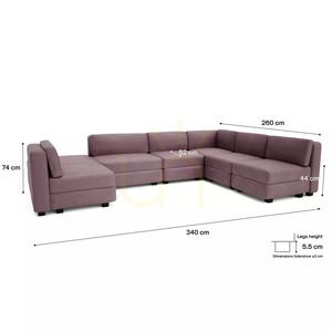 GRACIA Modular Sofa – U-shaped, 160 x 340 x 230 cm – muted pink, City Sofa small 4