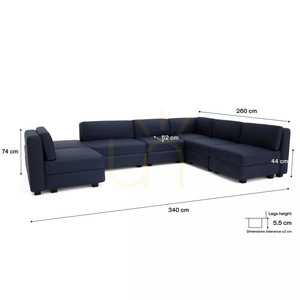 GRACIA Modular Sofa – U-shaped, 160 x 340 x 230 cm – Dark Blue City Sofa small 4