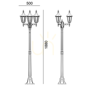 Norlys Rimini 403BD garden lantern, 3 × E27, 188 cm, black with gold patina small 3