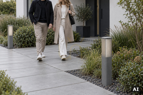 Check NORLYS Astrid 2210AL LED bollard, light grey RAL 9006, 10.6 W 2700 K, 85 cm, DALI2
