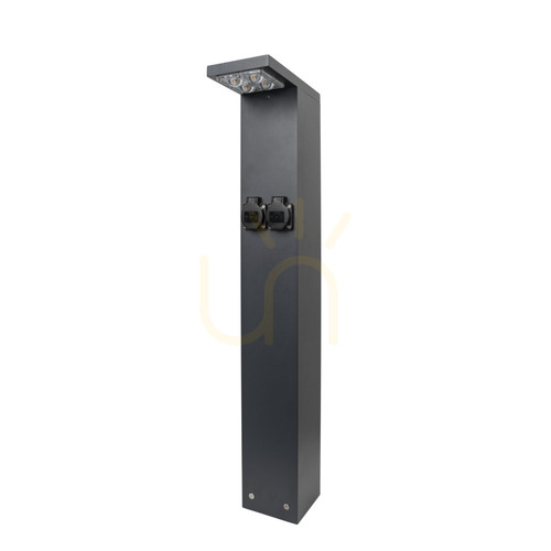 Check Skara 2950GR bollard light with 2 × 230 V type E sockets, LED 4000 K, DALI2, graphite RAL 7016 – Norlys