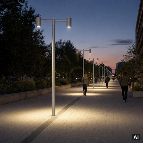 Check NORLYS Mora 6466AL post-top luminaire LED 3000 K, twin-arm, aluminium