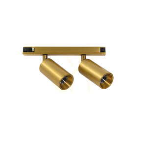 Gea Luce GFA1822 twin LED spotlight for 48 V magnetic track, matt gold, 2x6 W, 3000 K small 0