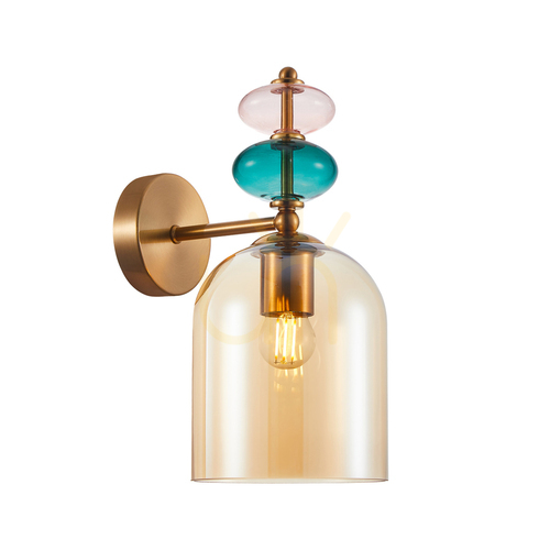 Check Italux Wall Lamp Gold Colored Glass E27 34 cm WL-30263-1B-BRO-AMB