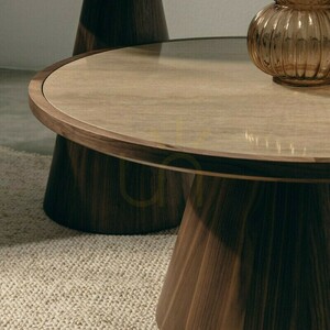 WASABI 80 cm Coffee Table, Round, Travertine/Walnut, Nova Nook small 1