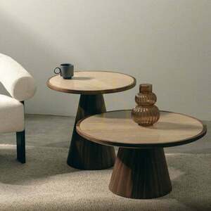WASABI 80 cm Coffee Table, Round, Travertine/Walnut, Nova Nook small 3