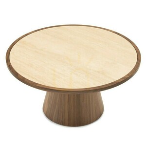 WASABI 80 cm Coffee Table, Round, Travertine/Walnut, Nova Nook small 6