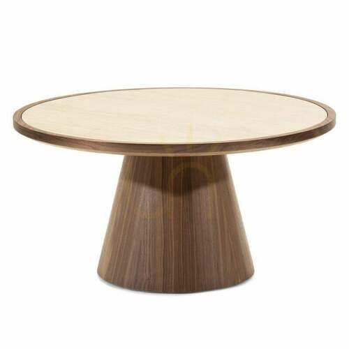Check WASABI 80 cm Coffee Table, Round, Travertine/Walnut, Nova Nook