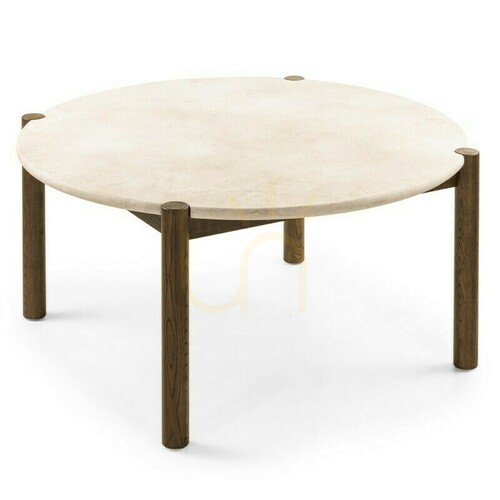 Check MOCHA Dining Table, 150 cm, round, mocha-colored oak / cream-colored marble by Nova Nook