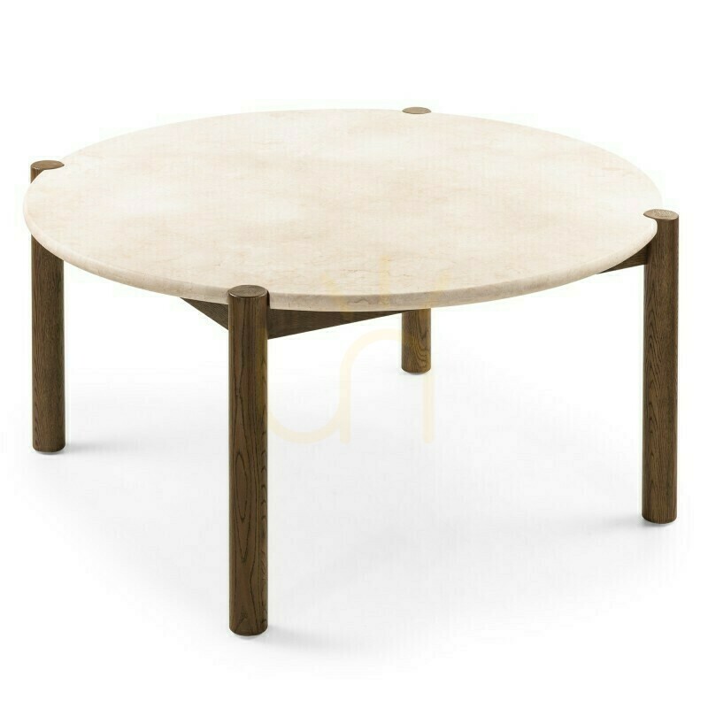 MOCHA Dining Table, 150 cm, round, mocha-colored oak / cream-colored marble by Nova Nook