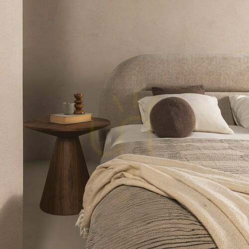 Check MALANEL Upholstered Bed, 160 x 200 cm, with frame and storage, light beige, rounded Nova Nook