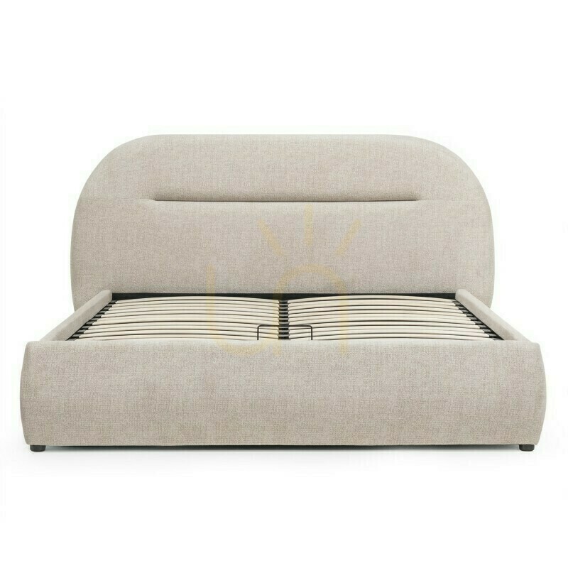 MALANEL Upholstered Bed, 160 x 200 cm, with frame and storage, light beige, rounded Nova Nook