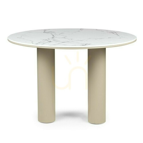 Check BEJRO Dining Table, 120 cm, round, dark beige, Nova Nook marble