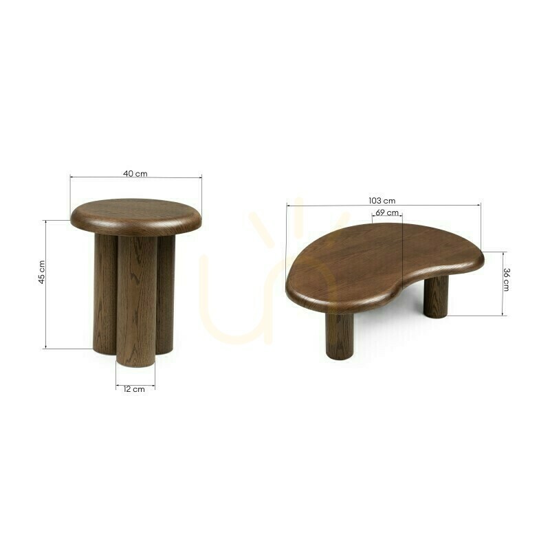 Preview WALNUT Dining Set, Dark Oak, Rounded Shapes by Nova Nook WALNUT Dining Set, Dark Oak, Rounded Shapes by Nova Nook