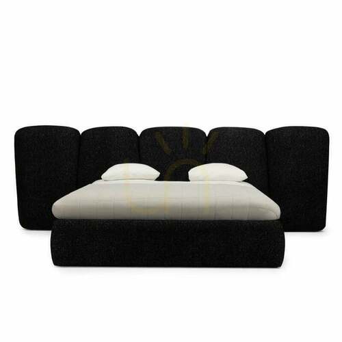 Check FANCY Upholstered Bed, 160 x 200 cm, with frame, rounded corners, black, Nova Nook
