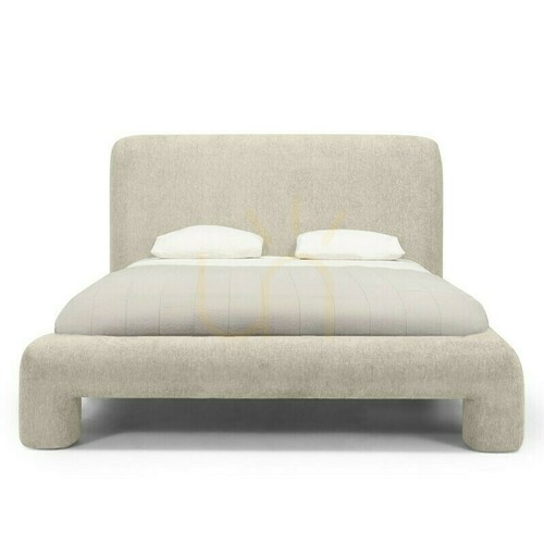 Check ROLLAND Upholstered Bed, 160 x 200 cm, with frame, rounded corners, light gray Nova Nook