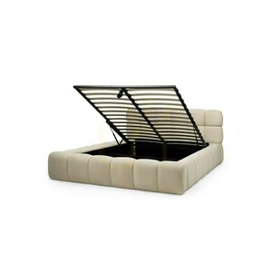 NEXTO Upholstered Bed, 160 x 200 cm, with frame and storage, light beige, featuring rounded shapes by Nova Nook small 10