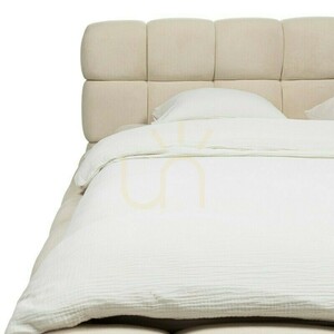 NEXTO Upholstered Bed, 160 x 200 cm, with frame and storage, light beige, featuring rounded shapes by Nova Nook small 2