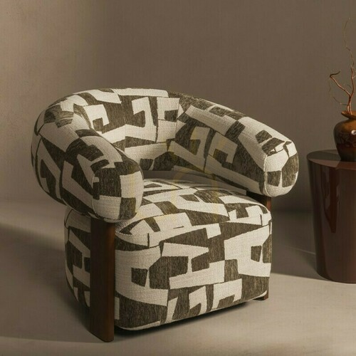 Check ANNABEL Armchair, olive-cream/walnut, rounded shapes by Nova Nook