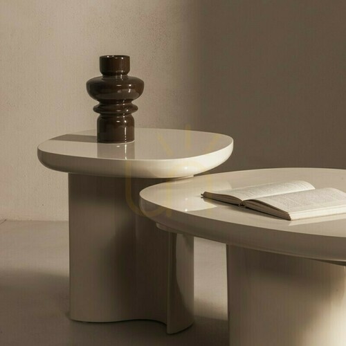 Check PUREL 80 cm Coffee Table, Light Beige, Glossy, Nova Nook