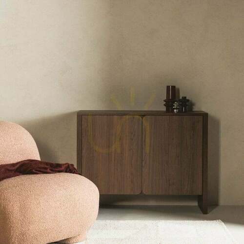 Check OKU two-door dresser, “walnut villa” finish, rounded Nova Nook fronts