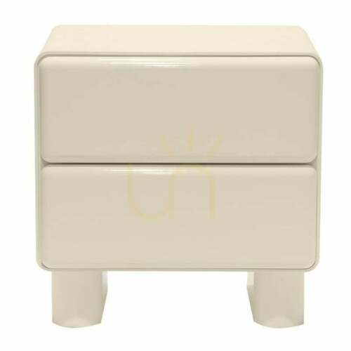 Check AGOS nightstand with drawers, in cream-white, with rounded shapes and a Nova Nook gloss finish