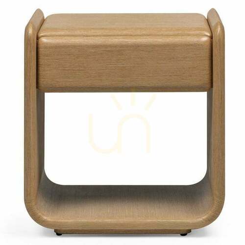 Check OXN – Round Nightstand with Drawer, Natural Oak Nova Nook