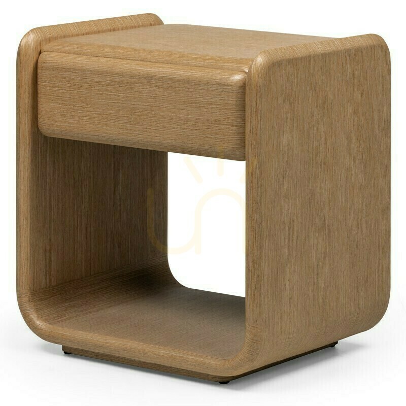 OXN – Round Nightstand with Drawer, Natural Oak Nova Nook
