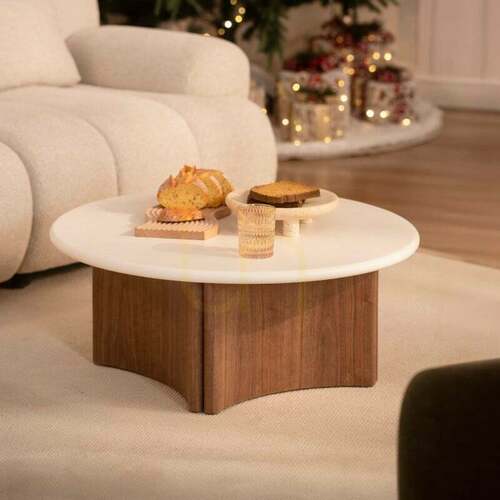 Check ARLOM Coffee Table, 80 cm, Cream-White/Oak, Nova Nook Microcement