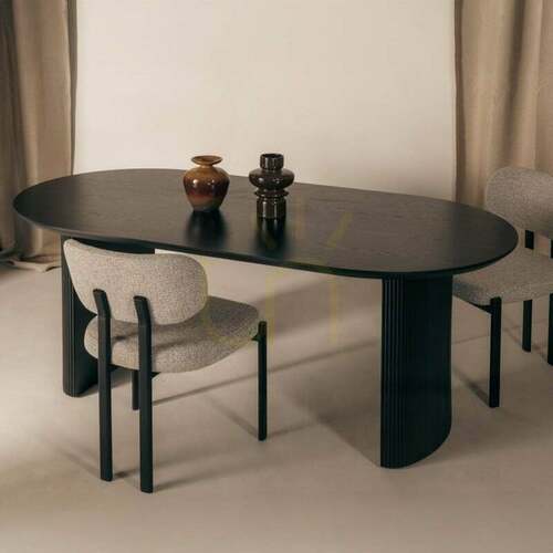 Check RIZIO 180 cm Dining Table, Black, with Grooves by Nova Nook