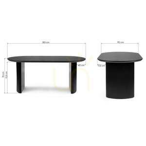 RIZIO 180 cm Dining Table, Black, with Grooves by Nova Nook small 5