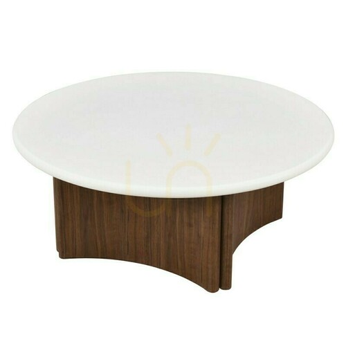 Check ARLO 80 cm Coffee Table, Cream-White/Walnut, Nova Nook Microcement