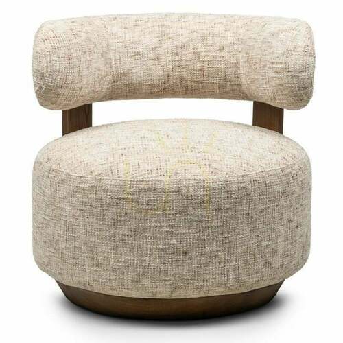 Check MARABELL Armchair, Rounded Shapes, Beige-Gray/Nova Nook Walnut