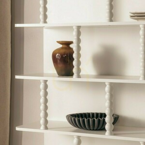 PERLEN Tall Shelf, white, with Nova Nook spherical brackets small 1
