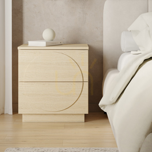 Check Nova Nook LOONA Nightstand, Vicenza Oak, 2 Push-to-open Drawers, Arched Fronts, 46 × 40 × 49.5 cm