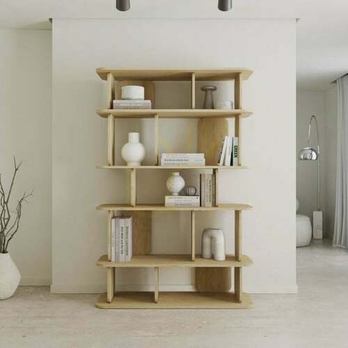 Check ROOM II – tall bookcase with rounded shapes, Cremona Torro Nova Nook oak