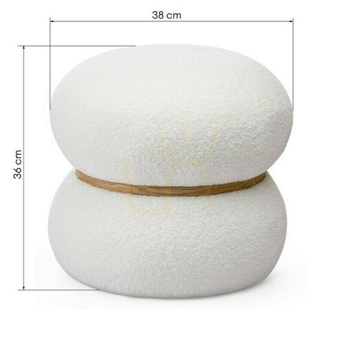 Check MUSSI Upholstered Ottoman, Round, White, Made of Nova Nook Bouclé Fabric